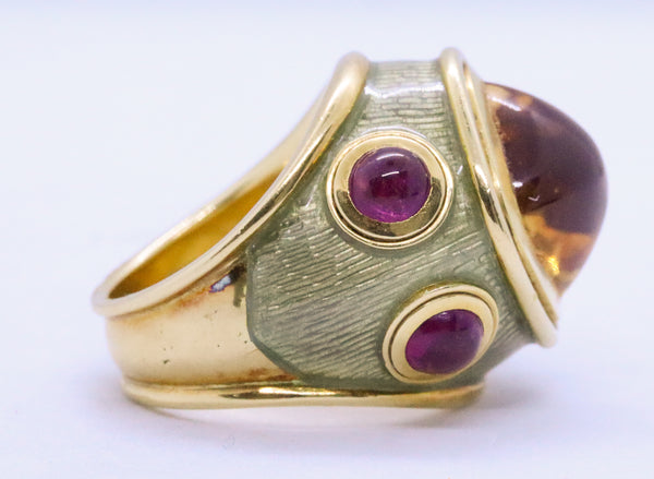 LEO DE VROOMEN 18 KT CITRINE TOURMALINE ENAMEL RING