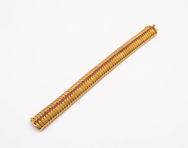 Italy Torino 1955 Designer Flexible Bracelet In Solid 18Kt Yellow Gold With 6.25 Ctw Rubies