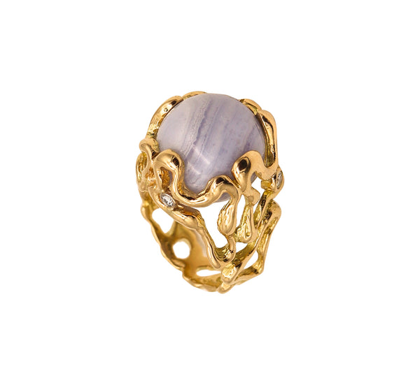 Gilbert Albert 1970 Swiss Interchangeable Organic Ring In 18Kt Gold With Diamonds And Spheres