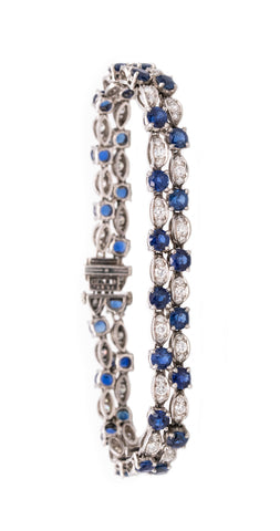 *Art -Deco 1930 platinum double bracelet with 11.76 Cts diamonds and sapphires