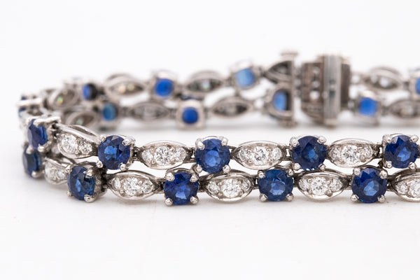 *Art -Deco 1930 platinum double bracelet with 11.76 Cts diamonds and sapphires