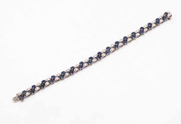 *Art -Deco 1930 platinum double bracelet with 11.76 Cts diamonds and sapphires