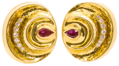 ANDREW CLUNN RUBY & DIAMONDS 18 KT EARRINGS CLIPS