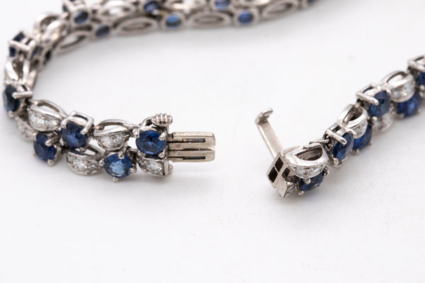 *Art -Deco 1930 platinum double bracelet with 11.76 Cts diamonds and sapphires