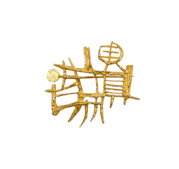 -Giò Pomodoro 1956 Milano Sculptural Figurative Art Brooch In 18Kt Yellow Gold