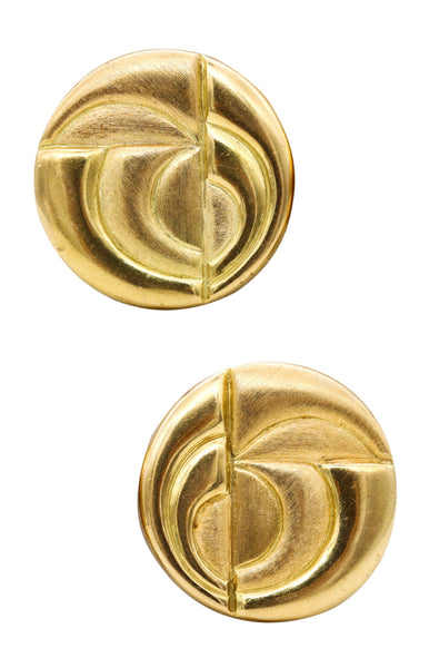 Burle Marx 1970 Brazil Geometric Round Clip Earrings In Textured 18Kt Yellow Gold
