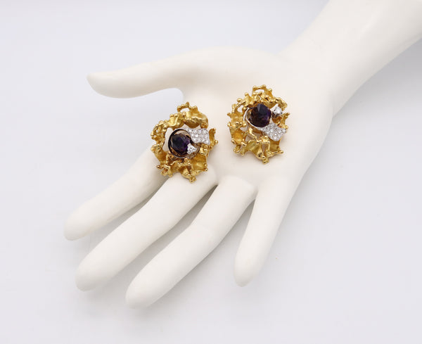 Emil Meister 1960 Zurich 18Kt Gold And Palladium Earrings With 21.12 Ctw In Diamonds And Amethyst