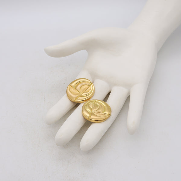Burle Marx 1970 Brazil Geometric Round Clip Earrings In Textured 18Kt Yellow Gold