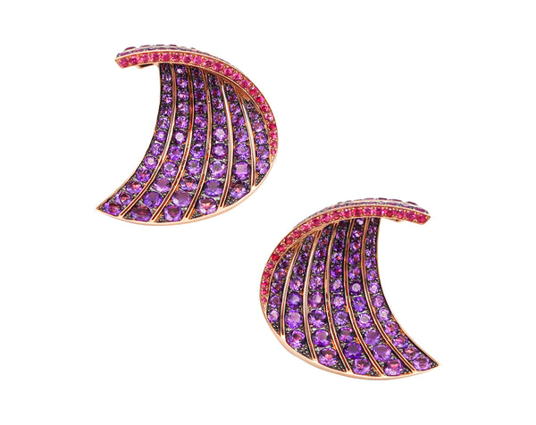 -Fawaz Gruosi Sculptural Waves Earrings In 18Kt Gold With 23.14 Ctw In Pink Sapphires And Amethysts