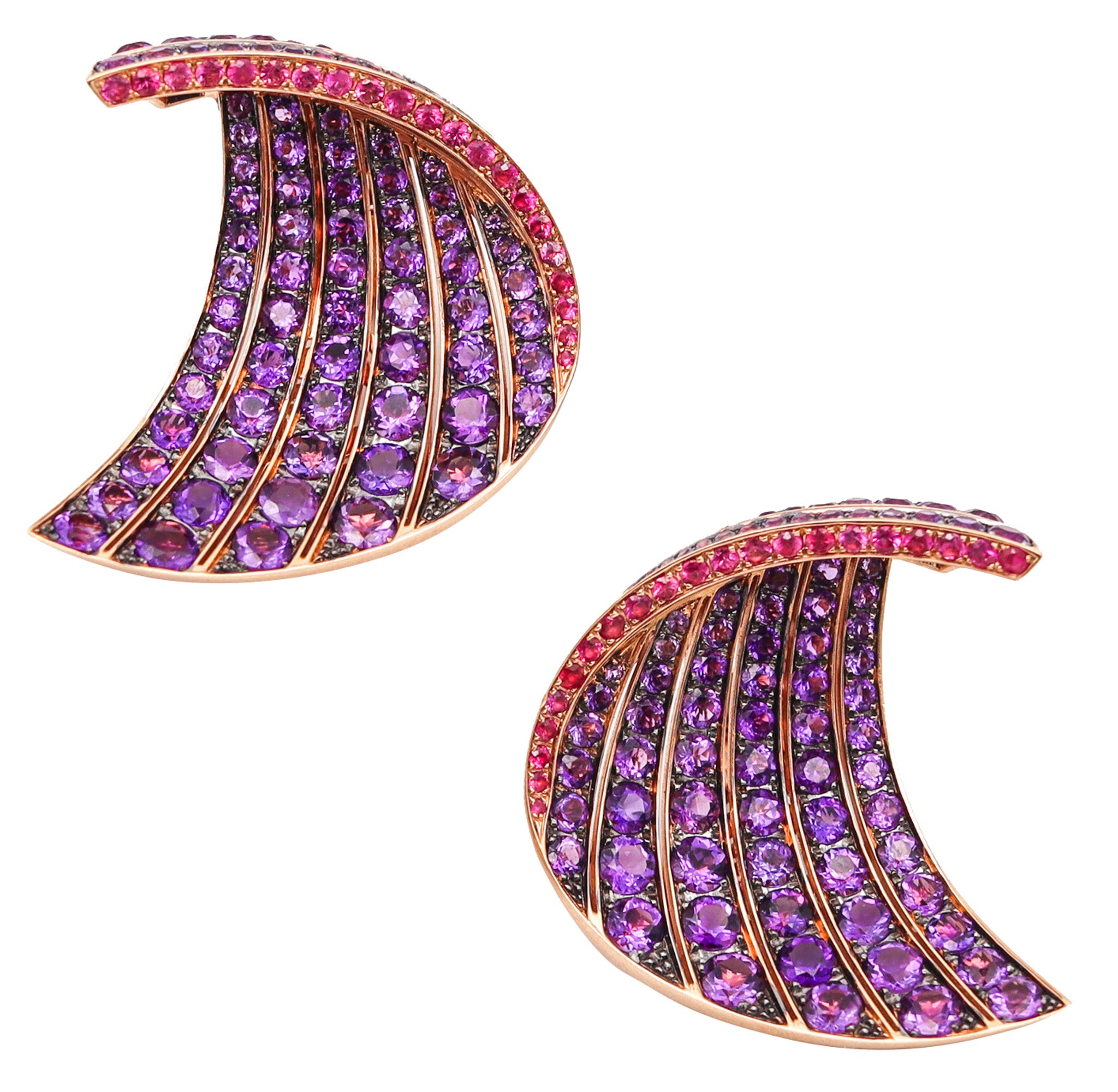 -Fawaz Gruosi Sculptural Waves Earrings In 18Kt Gold With 23.14 Ctw In Pink Sapphires And Amethysts