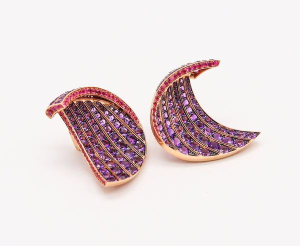 -Fawaz Gruosi Sculptural Waves Earrings In 18Kt Gold With 23.14 Ctw In Pink Sapphires And Amethysts