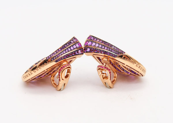 -Fawaz Gruosi Sculptural Waves Earrings In 18Kt Gold With 23.14 Ctw In Pink Sapphires And Amethysts
