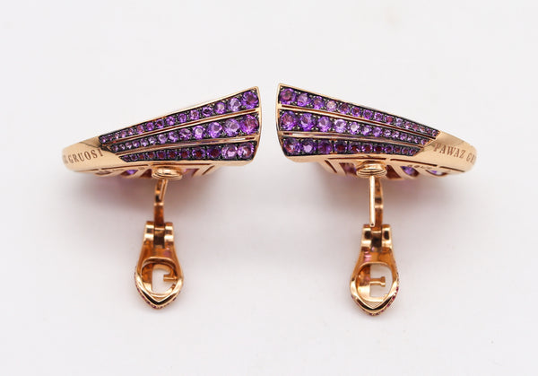 -Fawaz Gruosi Sculptural Waves Earrings In 18Kt Gold With 23.14 Ctw In Pink Sapphires And Amethysts