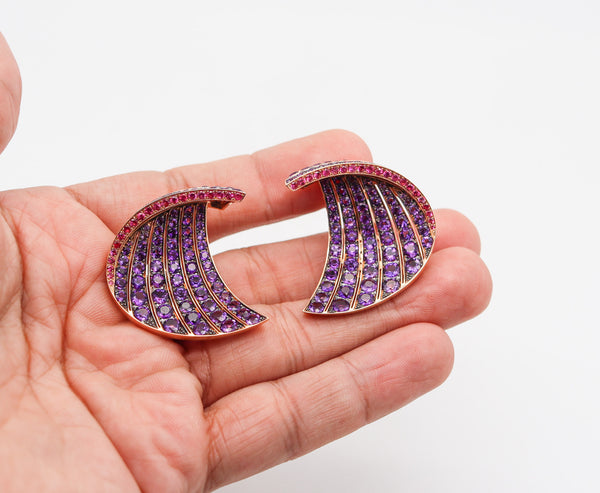 -Fawaz Gruosi Sculptural Waves Earrings In 18Kt Gold With 23.14 Ctw In Pink Sapphires And Amethysts