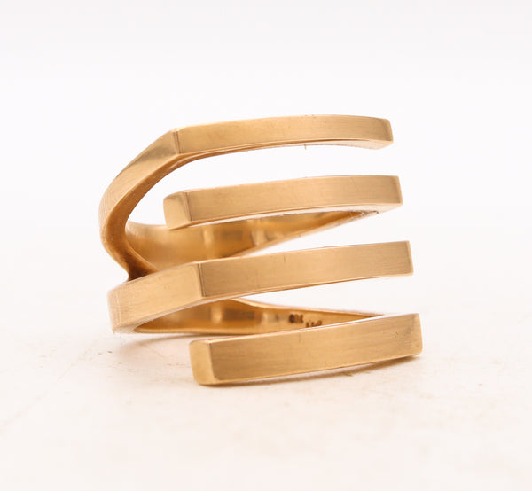 Germany Swiss Bauhaus Modernism Sculptural Geometric Ring In Solid 18 Kt Yellow Gold