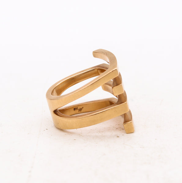 Germany Swiss Bauhaus Modernism Sculptural Geometric Ring In Solid 18 Kt Yellow Gold