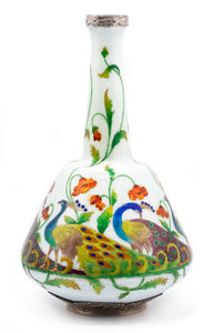 Soyer Et Fils 1900 Paris Art Nouveau Exhibition Peacocks Vase Sterling With Guilloche Enamel