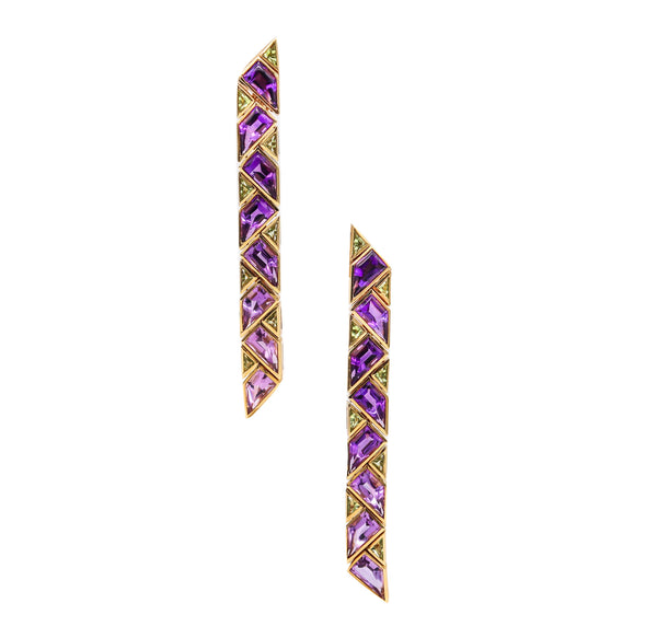-Marina Bvlgari 1989 Pyramide Dangle Earrings In 18Kt Gold With 47.5 Ctw Gemstones