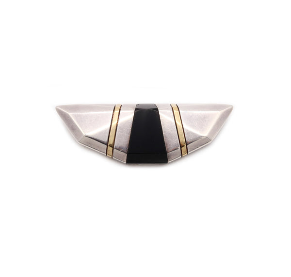 CARTIER 1930'S ART DECO 18 KT YELLOW GOLD & STERLING BROOCH WITH BLACK ONYX