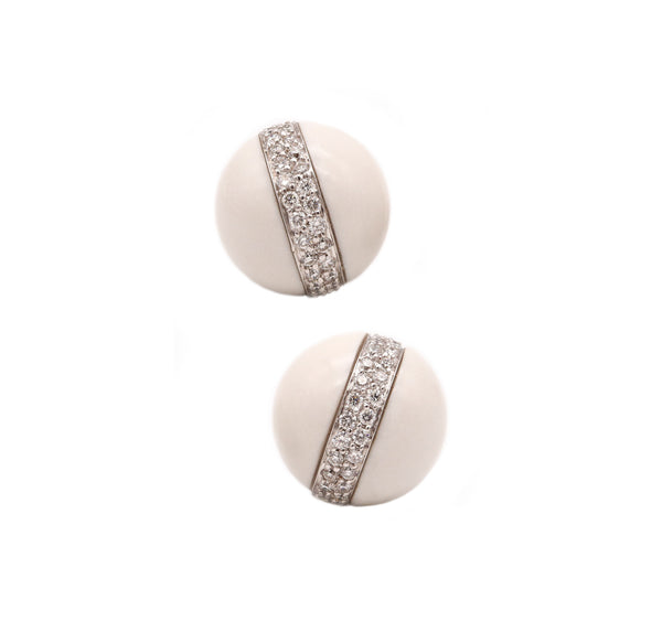 *Verdura Milan dome ear-clips in 18 kt white gold with 1.35 Ctw diamonds and white agate