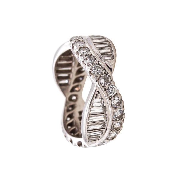 Art Deco American 1940 Gorgeous Platinum Eternity Ring With 2.80 Cts In Caliber VS Diamonds