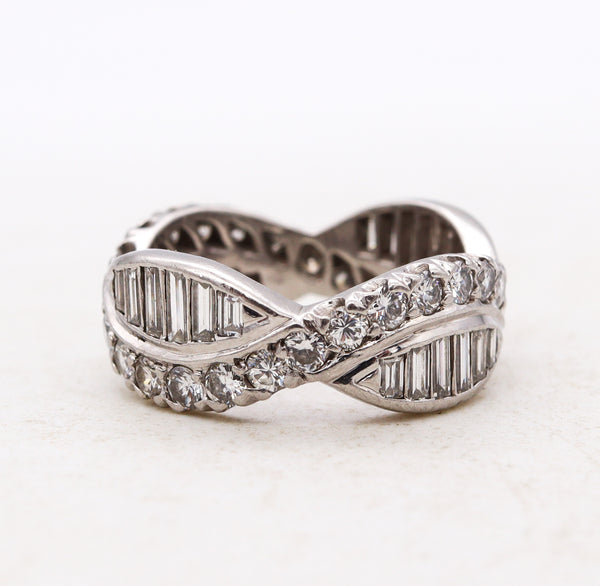 Art Deco American 1940 Gorgeous Platinum Eternity Ring With 2.80 Cts In Caliber VS Diamonds