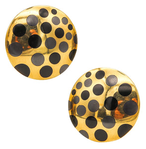 Angela Cummings Studios Geometric Clip Earrings In 18Kt Gold With Inlaid Black Jade