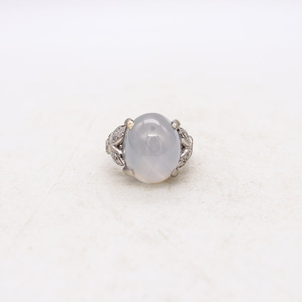 *Art Deco American 1920 Platinum Ring with 21.02 Cts in Star Sapphire and Diamonds