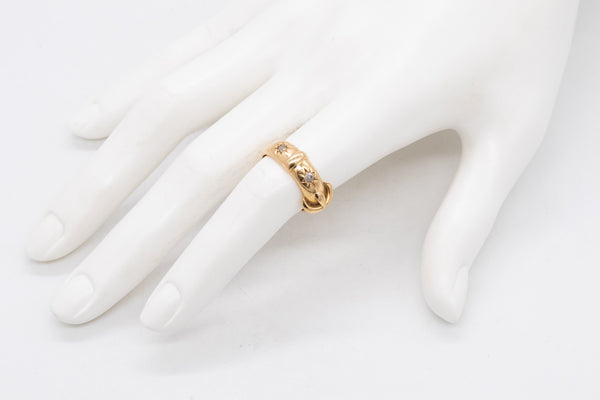BRITISH VICTORIAN 1872 BUCKLE RING IN 18 KT YELLOW GOLD WITH TWO DIAMONDS