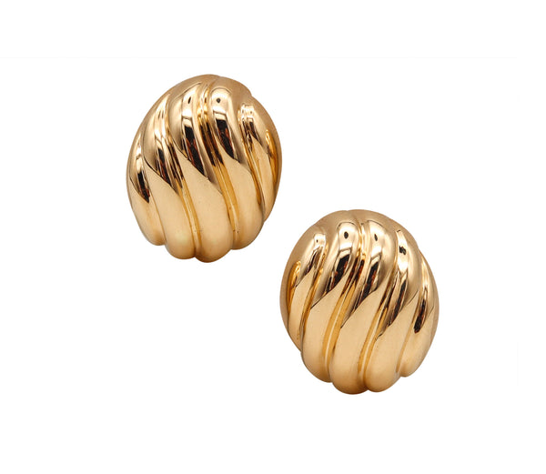 Cartier Paris 1970 Wavy Oval Clips On Earrings In Solid 18Kt Yellow Gold