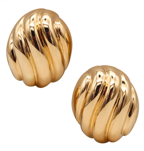 Cartier Paris 1970 Wavy Oval Clips On Earrings In Solid 18Kt Yellow Gold