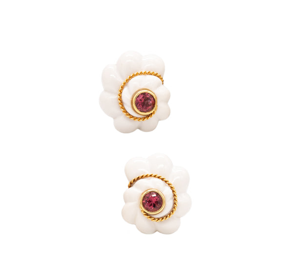 Valentin Magro 18Kt Gold Earrings With 74.6 Cts In Rubelite And Cacholong White Opal