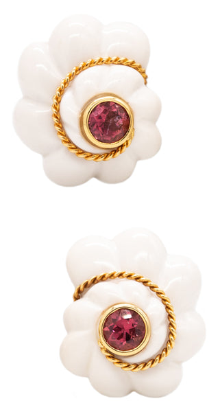 Valentin Magro 18Kt Gold Earrings With 74.6 Cts In Rubelite And Cacholong White Opal