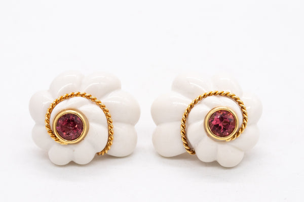 Valentin Magro 18Kt Gold Earrings With 74.6 Cts In Rubelite And Cacholong White Opal