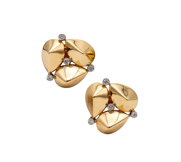 Aletto Brothers Geometric Clips Earrings In 18Kt Gold And Platinum With Diamonds