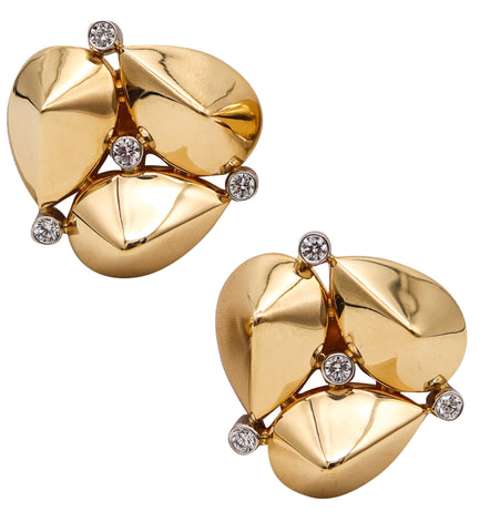 Aletto Brothers Geometric Clips Earrings In 18Kt Gold And Platinum With Diamonds
