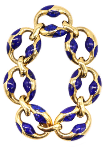 TIFFANY & CO. 1980 ANGELA CUMMINGS 18 KT GOLD MARINER BRACELET WITH LAPIS LAZULI