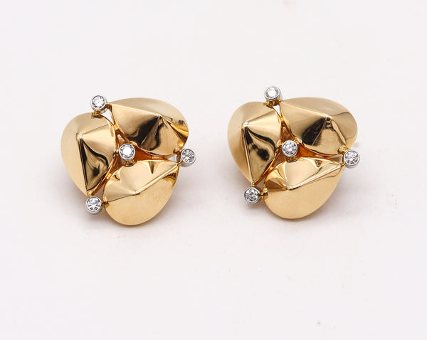 Aletto Brothers Geometric Clips Earrings In 18Kt Gold And Platinum With Diamonds