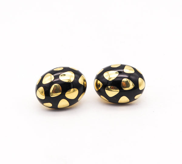 -Tiffany And Co 1970 Angela Cummings Oversized Earrings In 18Kt Gold With Black Jade