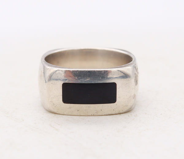 Dinh Van Paris Vintage Geometric Ring In .925 Sterling Silver With Black Onyx