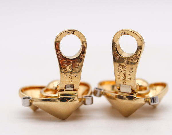 Aletto Brothers Geometric Clips Earrings In 18Kt Gold And Platinum With Diamonds