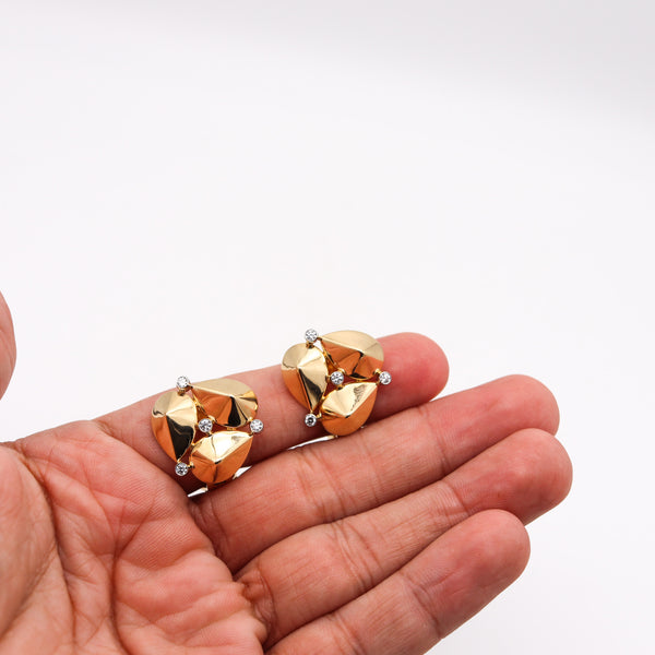 Aletto Brothers Geometric Clips Earrings In 18Kt Gold And Platinum With Diamonds