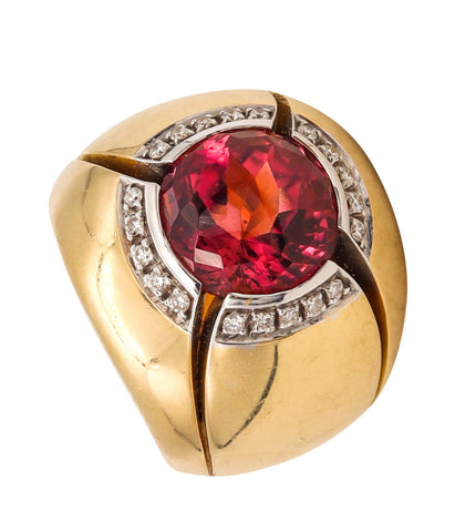 *Gio Caroli Milan Cocktail ring in 18 kt gold with 6.98 Cts in Diamonds and Red-Pink Tourmaline