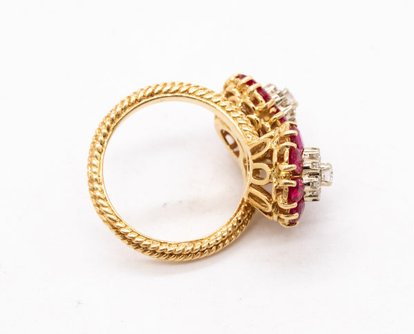 *Mid-Century 1960 Toi et Moi ring in 18 kt gold with 4.72 Ctw in diamonds & rubies
