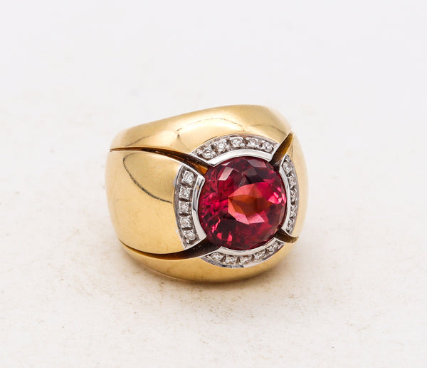*Gio Caroli Milan Cocktail ring in 18 kt gold with 6.98 Cts in Diamonds and Red-Pink Tourmaline