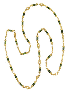 Classic Revival Enameled Long Necklace Sautoir In 18Kt Gold With 1.20 Ctw Diamonds
