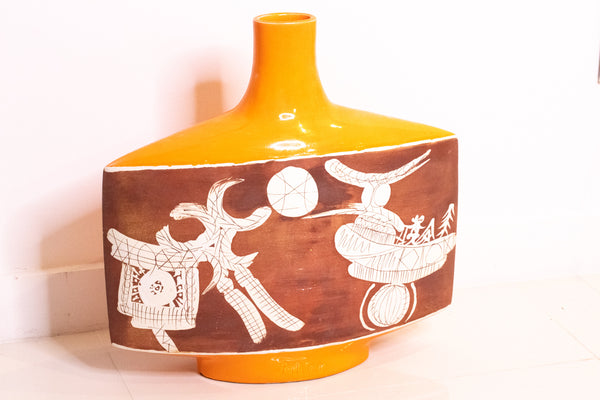 +Gilbert Portanier 1950 France Vallauris Abstract Modernist Vase In Glazed Ceramic