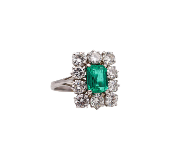 -Classic Cocktail Ring In 18Kt White Gold With 3.72 Ctw In Diamonds And Gia Emerald