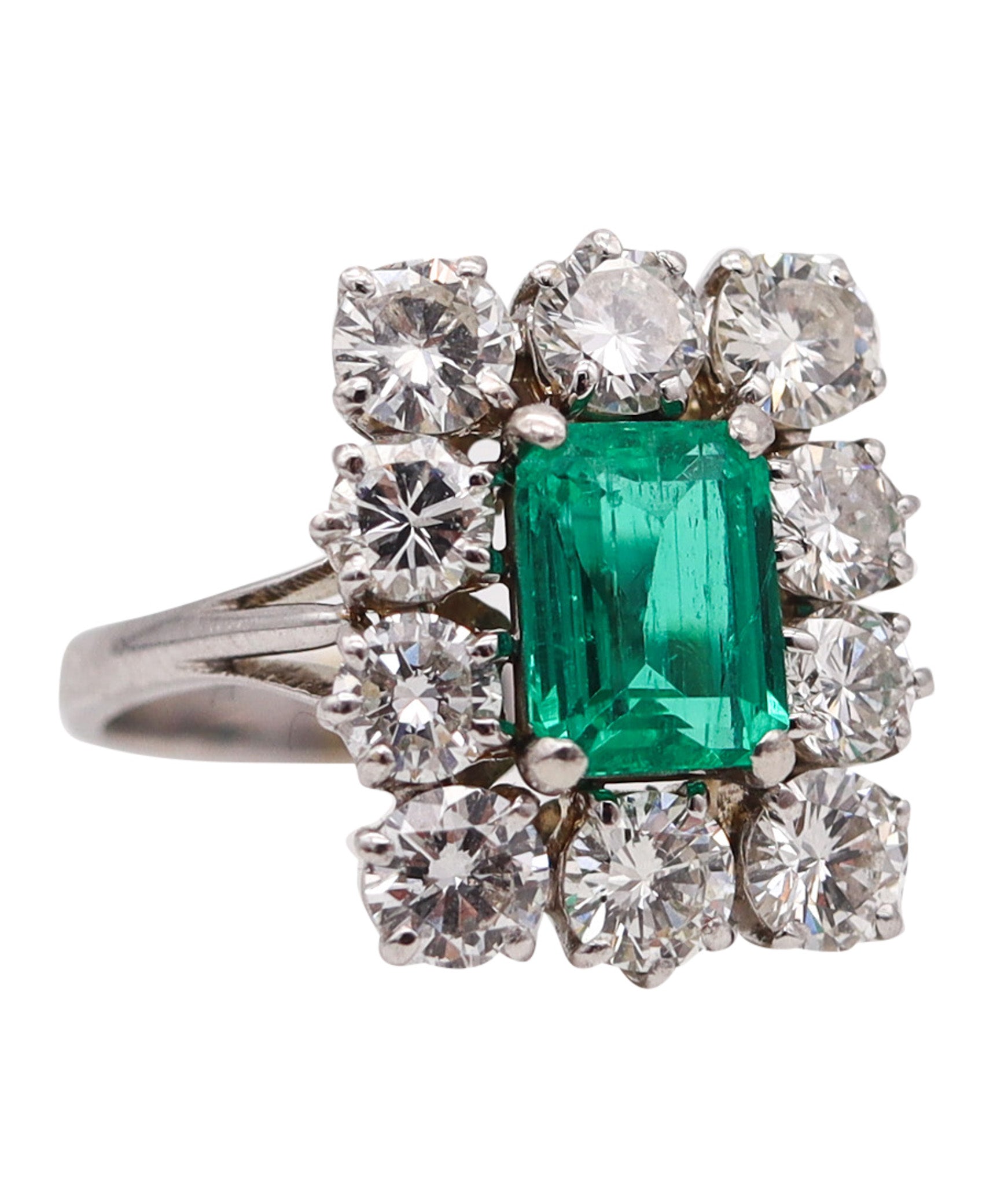 -Classic Cocktail Ring In 18Kt White Gold With 3.72 Ctw In Diamonds And Gia Emerald