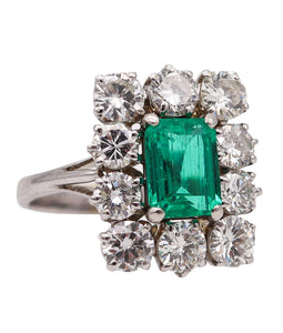 -Classic Cocktail Ring In 18Kt White Gold With 3.72 Ctw In Diamonds And Gia Emerald